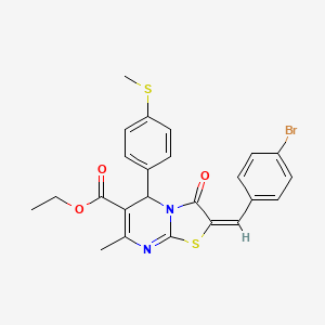 molecular formula C24H21BrN2O3S2 B12022330 Ethyl 2-(4-bromobenzylidene)-7-methyl-5-(4-(methylthio)phenyl)-3-oxo-3,5-dihydro-2H-thiazolo[3,2-a]pyrimidine-6-carboxylate CAS No. 351516-90-0