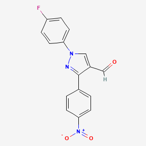 molecular formula C16H10FN3O3 B12022643 1-(4-Fluorophenyl)-3-(4-nitrophenyl)-1H-pyrazole-4-carbaldehyde 