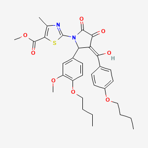 molecular formula C32H36N2O8S B12022823 methyl 2-[3-(4-butoxybenzoyl)-2-(4-butoxy-3-methoxyphenyl)-4-hydroxy-5-oxo-2,5-dihydro-1H-pyrrol-1-yl]-4-methyl-1,3-thiazole-5-carboxylate 
