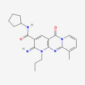 molecular formula C21H25N5O2 B12022882 2-Imino-8-methyl-10-oxo-1-propyl-1,10-dihydro-2H-1,9,10a-triaza-anthracene-3-carboxylic acid cyclopentylamide 
