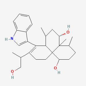molecular formula C28H39NO3 B1202292 (5S)-9-(1-hydroxypropan-2-yl)-8-(1H-indol-3-yl)-4,4a,7-trimethyl-1,2,3,4,5,6,7,7a,10,11-decahydrobenzo[d]naphthalene-1,5-diol 