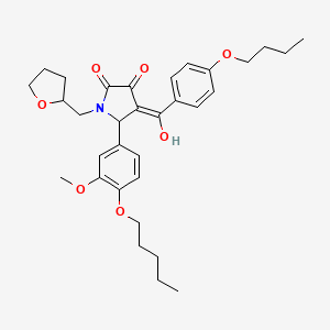 molecular formula C32H41NO7 B12023053 4-(4-Butoxybenzoyl)-3-hydroxy-5-(3-methoxy-4-(pentyloxy)phenyl)-1-(tetrahydro-2-furanylmethyl)-1,5-dihydro-2H-pyrrol-2-one CAS No. 617695-67-7