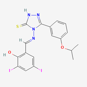 molecular formula C18H16I2N4O2S B12023090 2,4-Diiodo-6-((E)-{[3-(3-isopropoxyphenyl)-5-sulfanyl-4H-1,2,4-triazol-4-YL]imino}methyl)phenol 