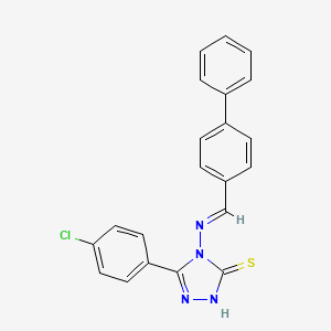 molecular formula C21H15ClN4S B12023093 4-{[(E)-biphenyl-4-ylmethylidene]amino}-5-(4-chlorophenyl)-4H-1,2,4-triazole-3-thiol 