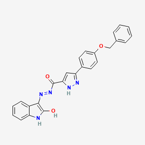 molecular formula C25H19N5O3 B12023650 3-[4-(benzyloxy)phenyl]-N'-[(3Z)-2-oxo-1,2-dihydro-3H-indol-3-ylidene]-1H-pyrazole-5-carbohydrazide 