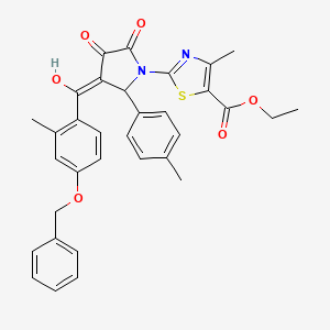 molecular formula C33H30N2O6S B12023703 ethyl 2-[3-[4-(benzyloxy)-2-methylbenzoyl]-4-hydroxy-2-(4-methylphenyl)-5-oxo-2,5-dihydro-1H-pyrrol-1-yl]-4-methyl-1,3-thiazole-5-carboxylate 