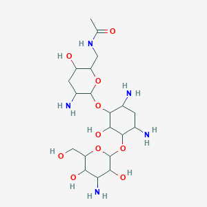 N-[[5-amino-6-[4,6-diamino-3-[4-amino-3,5-dihydroxy-6-(hydroxymethyl)oxan-2-yl]oxy-2-hydroxycyclohexyl]oxy-3-hydroxyoxan-2-yl]methyl]acetamide