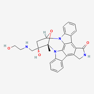 molecular formula C28H26N4O4 B1202383 (15S,16S,18R)-16-Hydroxy-16-[(2-hydroxyethylamino)methyl]-15-methyl-28-oxa-4,14,19-triazaoctacyclo[12.11.2.115,18.02,6.07,27.08,13.019,26.020,25]octacosa-1,6,8,10,12,20,22,24,26-nonaen-3-one CAS No. 134886-07-0