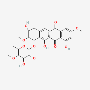 molecular formula C29H34O12 B1202413 4,6,9-trihydroxy-7-(4-hydroxy-3,5-dimethoxy-6-methyloxan-2-yl)oxy-2,8-dimethoxy-9-methyl-8,10-dihydro-7H-tetracene-5,12-dione CAS No. 98813-22-0