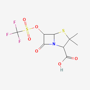 molecular formula C9H10F3NO6S2 B1202420 4-Thia-1-azabicyclo(3.2.0)heptane-2-carboxylic acid, 3,3-dimethyl-7-oxo-6-(((trifluoromethyl)sulfonyl)oxy)- CAS No. 107740-90-9