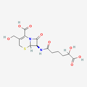 molecular formula C14H18N2O8S B1202435 7beta-(5-Hydroxy-5-carboxyvarelamido)-3-hydroxymethyl-3-cephem-4-carboxylic acid CAS No. 85416-37-1