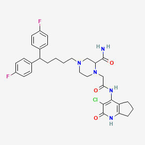 molecular formula C32H36ClF2N5O3 B1202439 4-[5,5-Bis(4-fluorophenyl)pentyl]-1-[2-[(3-chloro-2-oxo-1,5,6,7-tetrahydrocyclopenta[b]pyridin-4-yl)amino]-2-oxoethyl]piperazine-2-carboxamide CAS No. 120785-90-2