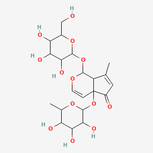 molecular formula C21H30O13 B1202440 (1S,4aS,7aR)-7-methyl-1-[(2S,3R,4S,5S,6R)-3,4,5-trihydroxy-6-(hydroxymethyl)oxan-2-yl]oxy-4a-[(2S,3R,4R,5R,6S)-3,4,5-trihydroxy-6-methyloxan-2-yl]oxy-1,7a-dihydrocyclopenta[c]pyran-5-one CAS No. 78280-92-9