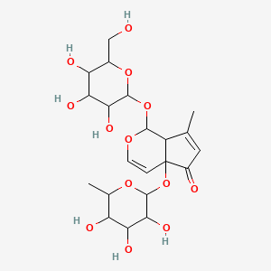 molecular formula C21H30O13 B1202440 7-Methyl-1-[3,4,5-trihydroxy-6-(hydroxymethyl)oxan-2-yl]oxy-4a-(3,4,5-trihydroxy-6-methyloxan-2-yl)oxy-1,7a-dihydrocyclopenta[c]pyran-5-one CAS No. 78280-92-9