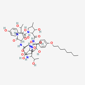 molecular formula C49H71N7O17 B1202451 N-[6-[1,2-dihydroxy-2-(4-hydroxyphenyl)ethyl]-11,20,21,25-tetrahydroxy-3,15-bis(1-hydroxyethyl)-26-methyl-2,5,8,14,17,23-hexaoxo-1,4,7,13,16,22-hexazatricyclo[22.3.0.09,13]heptacosan-18-yl]-4-octoxybenzamide 