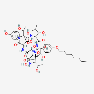 N-[6-[1,2-dihydroxy-2-(4-hydroxyphenyl)ethyl]-11,20,21,25-tetrahydroxy-3,15-bis(1-hydroxyethyl)-26-methyl-2,5,8,14,17,23-hexaoxo-1,4,7,13,16,22-hexazatricyclo[22.3.0.09,13]heptacosan-18-yl]-4-octoxybenzamide