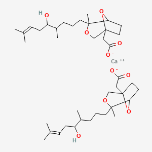 molecular formula C40H66CaO10 B1202478 4-(5-Hydroxy-4,8-dimethyl-7-nonenyl)-4-methyl-3,8-dioxabicyclo(3.2.1)octane-1-acetic acid CAS No. 83796-99-0