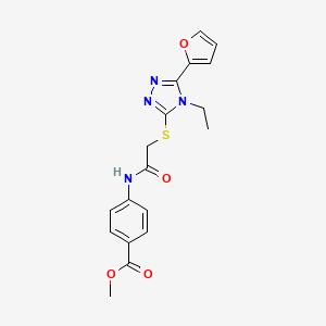 molecular formula C18H18N4O4S B12024793 methyl 4-[({[4-ethyl-5-(furan-2-yl)-4H-1,2,4-triazol-3-yl]sulfanyl}acetyl)amino]benzoate CAS No. 557069-77-9