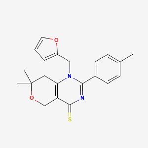 molecular formula C21H22N2O2S B1202499 1-(2-Furanylmethyl)-7,7-dimethyl-2-(4-methylphenyl)-5,8-dihydropyrano[4,3-d]pyrimidine-4-thione 