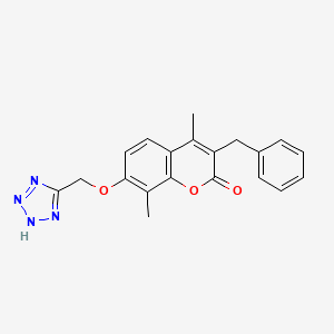 molecular formula C20H18N4O3 B1202500 4,8-dimethyl-3-(phenylmethyl)-7-(2H-tetrazol-5-ylmethoxy)-1-benzopyran-2-one 