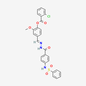 molecular formula C28H22ClN3O6S B12025003 [4-[(E)-[[4-(benzenesulfonamido)benzoyl]hydrazinylidene]methyl]-2-methoxyphenyl] 2-chlorobenzoate CAS No. 764692-66-2