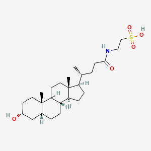 molecular formula C26H45NO5S B1202505 2-[[(4R)-4-[(3R,5R,8R,10S,13R,14S,17R)-3-hydroxy-10,13-dimethyl-2,3,4,5,6,7,8,9,11,12,14,15,16,17-tetradecahydro-1H-cyclopenta[a]phenanthren-17-yl]pentanoyl]amino]ethanesulfonic acid 