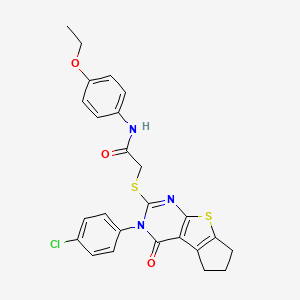 molecular formula C25H22ClN3O3S2 B12025090 2-{[3-(4-chlorophenyl)-4-oxo-3,5,6,7-tetrahydro-4H-cyclopenta[4,5]thieno[2,3-d]pyrimidin-2-yl]sulfanyl}-N-(4-ethoxyphenyl)acetamide 