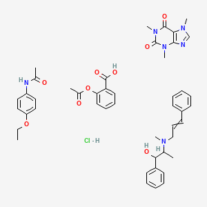 molecular formula C46H55ClN6O9 B1202515 2-acetyloxybenzoic acid;N-(4-ethoxyphenyl)acetamide;2-[methyl(3-phenylprop-2-enyl)amino]-1-phenylpropan-1-ol;1,3,7-trimethylpurine-2,6-dione;hydrochloride 