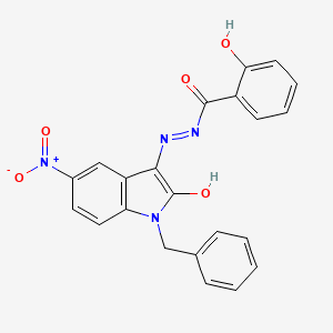 molecular formula C22H16N4O5 B12025328 N'-[(3Z)-1-Benzyl-5-nitro-2-oxo-1,2-dihydro-3H-indol-3-ylidene]-2-hydroxybenzohydrazide CAS No. 624726-10-9