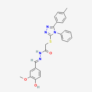 molecular formula C25H23N5O3S B12025683 N'-[(E)-(4-hydroxy-3-methoxyphenyl)methylidene]-2-{[5-(4-methylphenyl)-4-phenyl-4H-1,2,4-triazol-3-yl]sulfanyl}acetohydrazide 