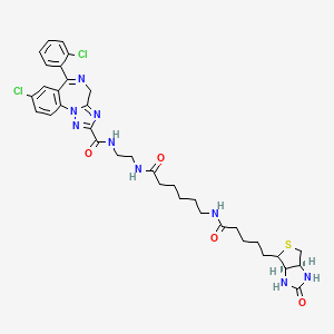 molecular formula C35H41Cl2N9O4S B1202580 N-[2-[6-[5-[(3aR,6aS)-2-oxo-1,3,3a,4,6,6a-hexahydrothieno[3,4-d]imidazol-4-yl]pentanoylamino]hexanoylamino]ethyl]-8-chloro-6-(2-chlorophenyl)-4H-[1,2,4]triazolo[1,5-a][1,4]benzodiazepine-2-carboxamide CAS No. 127709-42-6