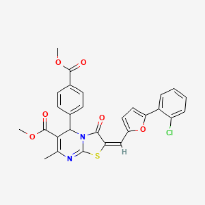 molecular formula C28H21ClN2O6S B12025853 Methyl 2-((5-(2-chlorophenyl)furan-2-yl)methylene)-5-(4-(methoxycarbonyl)phenyl)-7-methyl-3-oxo-3,5-dihydro-2H-thiazolo[3,2-a]pyrimidine-6-carboxylate CAS No. 609795-03-1