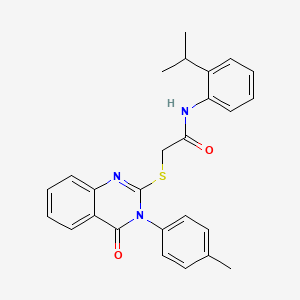 molecular formula C26H25N3O2S B12025863 2-{[3-(4-methylphenyl)-4-oxo-3,4-dihydroquinazolin-2-yl]sulfanyl}-N-[2-(propan-2-yl)phenyl]acetamide 