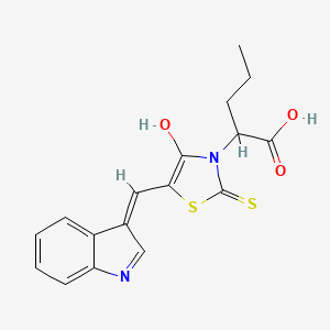 molecular formula C17H16N2O3S2 B12025895 2-(5-(1H-Indol-3-ylmethylene)-4-oxo-2-thioxo-1,3-thiazolidin-3-YL)pentanoic acid 