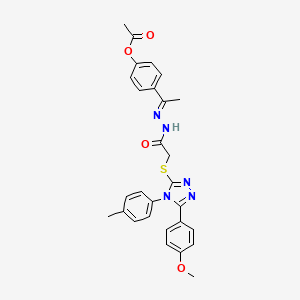 molecular formula C28H27N5O4S B12026030 4-{(1E)-1-[2-({[5-(4-methoxyphenyl)-4-(4-methylphenyl)-4H-1,2,4-triazol-3-yl]sulfanyl}acetyl)hydrazinylidene]ethyl}phenyl acetate 