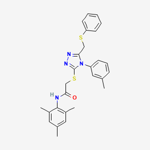 molecular formula C27H28N4OS2 B12026048 N-Mesityl-2-((5-((phenylthio)methyl)-4-(m-tolyl)-4H-1,2,4-triazol-3-yl)thio)acetamide CAS No. 539811-41-1
