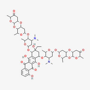 molecular formula C60H80N2O22 B1202636 10-[4-(二甲氨基)-5-[(5,14-二甲基-6-氧代-2,4,9,13-四氧杂三环[8.4.0.03,8]十四烷-12-基)氧基]-6-甲基氧杂-2-基]氧基-7-[4-(二甲氨基)-6-[(5,14-二甲基-6-氧代-2,4,9,13-四氧杂三环[8.4.0.03,8]十四烷-12-基)氧基]-2-甲基氧杂-3-基]氧基-9-乙基-4,6,9,11-四羟基-8,10-二氢-7H-四并苯-5,12-二酮 CAS No. 87385-19-1