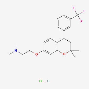 molecular formula C22H27ClF3NO2 B1202659 Ethanamine, N,N-dimethyl-2-((2,2-dimethyl-4-(3-(trifluoromethyl)phenyl)-3,4-dihydro-2H-1-benzopyran-7-yl)oxy)-, hydrochloride CAS No. 59257-18-0