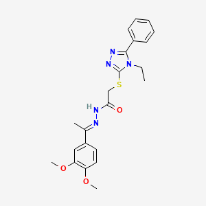 molecular formula C22H25N5O3S B12026686 N'-[(1E)-1-(3,4-dimethoxyphenyl)ethylidene]-2-[(4-ethyl-5-phenyl-4H-1,2,4-triazol-3-yl)sulfanyl]acetohydrazide 