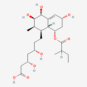 molecular formula C23H38O9 B1202686 (3S,5S)-7-[(1S,2R,3R,4S,6R,8S,8aR)-3,4,6-trihydroxy-2-methyl-8-(2-methylbutanoyloxy)-1,2,3,4,6,7,8,8a-octahydronaphthalen-1-yl]-3,5-dihydroxyheptanoic acid CAS No. 135690-31-2