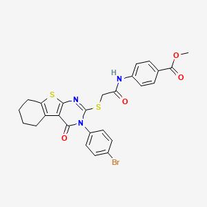 molecular formula C26H22BrN3O4S2 B12026896 Methyl 4-[({[3-(4-bromophenyl)-4-oxo-3,4,5,6,7,8-hexahydro[1]benzothieno[2,3-d]pyrimidin-2-yl]sulfanyl}acetyl)amino]benzoate CAS No. 618880-53-8