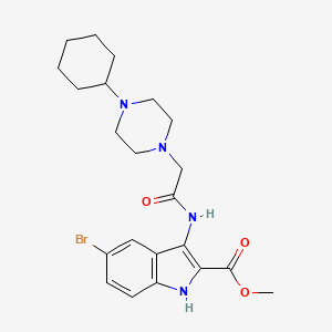 molecular formula C22H29BrN4O3 B1202692 5-bromo-3-[[2-(4-cyclohexyl-1-piperazinyl)-1-oxoethyl]amino]-1H-indole-2-carboxylic acid methyl ester 