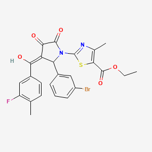 molecular formula C25H20BrFN2O5S B12027054 ethyl 2-[2-(3-bromophenyl)-3-(3-fluoro-4-methylbenzoyl)-4-hydroxy-5-oxo-2,5-dihydro-1H-pyrrol-1-yl]-4-methyl-1,3-thiazole-5-carboxylate 