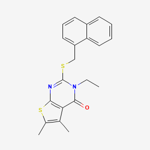molecular formula C21H20N2OS2 B12027060 3-Ethyl-5,6-dimethyl-2-((naphthalen-1-ylmethyl)thio)thieno[2,3-d]pyrimidin-4(3H)-one CAS No. 618427-79-5