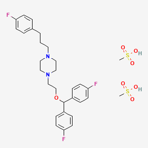 molecular formula C30H39F3N2O7S2 B1202709 1-(2-(Bis(4-fluorophenyl)methoxy)ethyl)-4-(3-(4-fluorophenyl)propyl)piperazine dimethanesulfonate CAS No. 77862-94-3