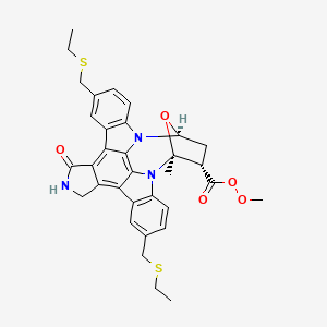 molecular formula C33H33N3O5S2 B1202710 Methyl 2,11-bis[(ethylsulfanyl)methyl]-15-hydroxy-8-methyl-5,6,7,8-tetrahydro-13H-5,8-epoxy-4b,8a,14-triazadibenzo[b,h]cycloocta[1,2,3,4-jkl]cyclopenta[e]-as-indacene-7-carboperoxoate 