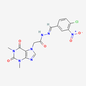 molecular formula C16H14ClN7O5 B12027460 N'-[(E)-(4-chloro-3-nitrophenyl)methylidene]-2-(1,3-dimethyl-2,6-dioxo-1,2,3,6-tetrahydro-7H-purin-7-yl)acetohydrazide 