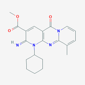 molecular formula C20H22N4O3 B12027502 methyl 7-cyclohexyl-6-imino-11-methyl-2-oxo-1,7,9-triazatricyclo[8.4.0.03,8]tetradeca-3(8),4,9,11,13-pentaene-5-carboxylate CAS No. 618078-31-2
