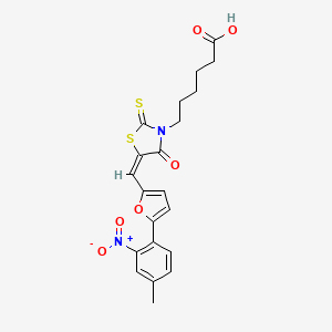 molecular formula C21H20N2O6S2 B12027863 6-[(5E)-5-{[5-(4-methyl-2-nitrophenyl)furan-2-yl]methylidene}-4-oxo-2-thioxo-1,3-thiazolidin-3-yl]hexanoic acid 