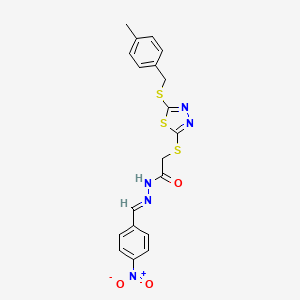 molecular formula C19H17N5O3S3 B12027963 2-({5-[(4-methylbenzyl)sulfanyl]-1,3,4-thiadiazol-2-yl}sulfanyl)-N'-[(E)-(4-nitrophenyl)methylidene]acetohydrazide 
